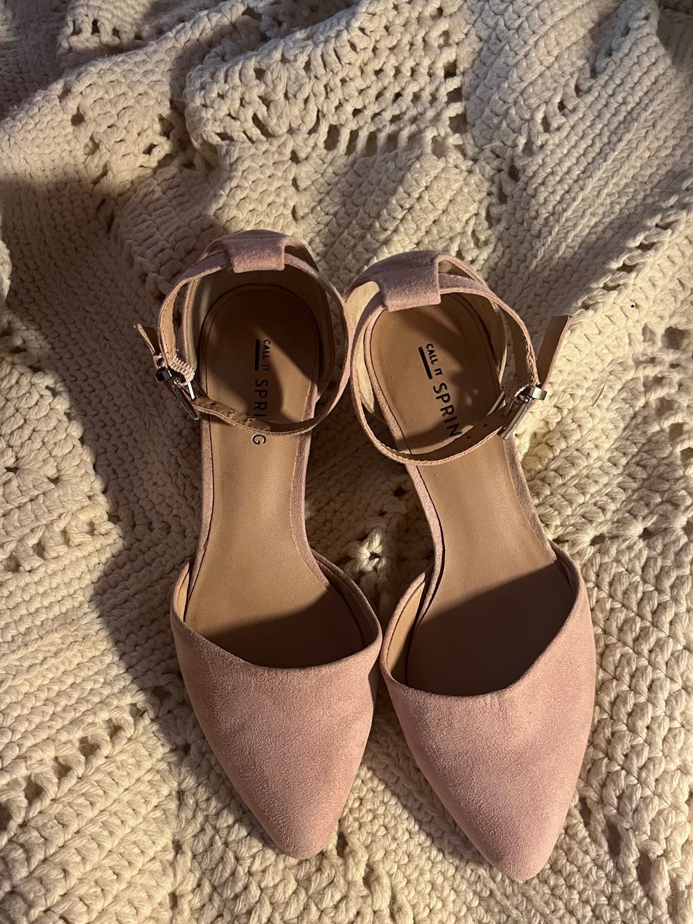 Call It Spring Blush Pink Pointed Toe Ankle-Strap Flats